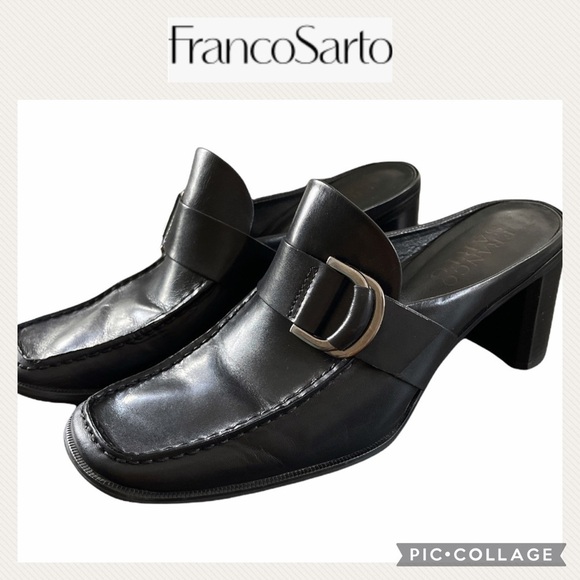 Franco Sarto Arctic Leather black heels Mules size 8.5 - Picture 1 of 12